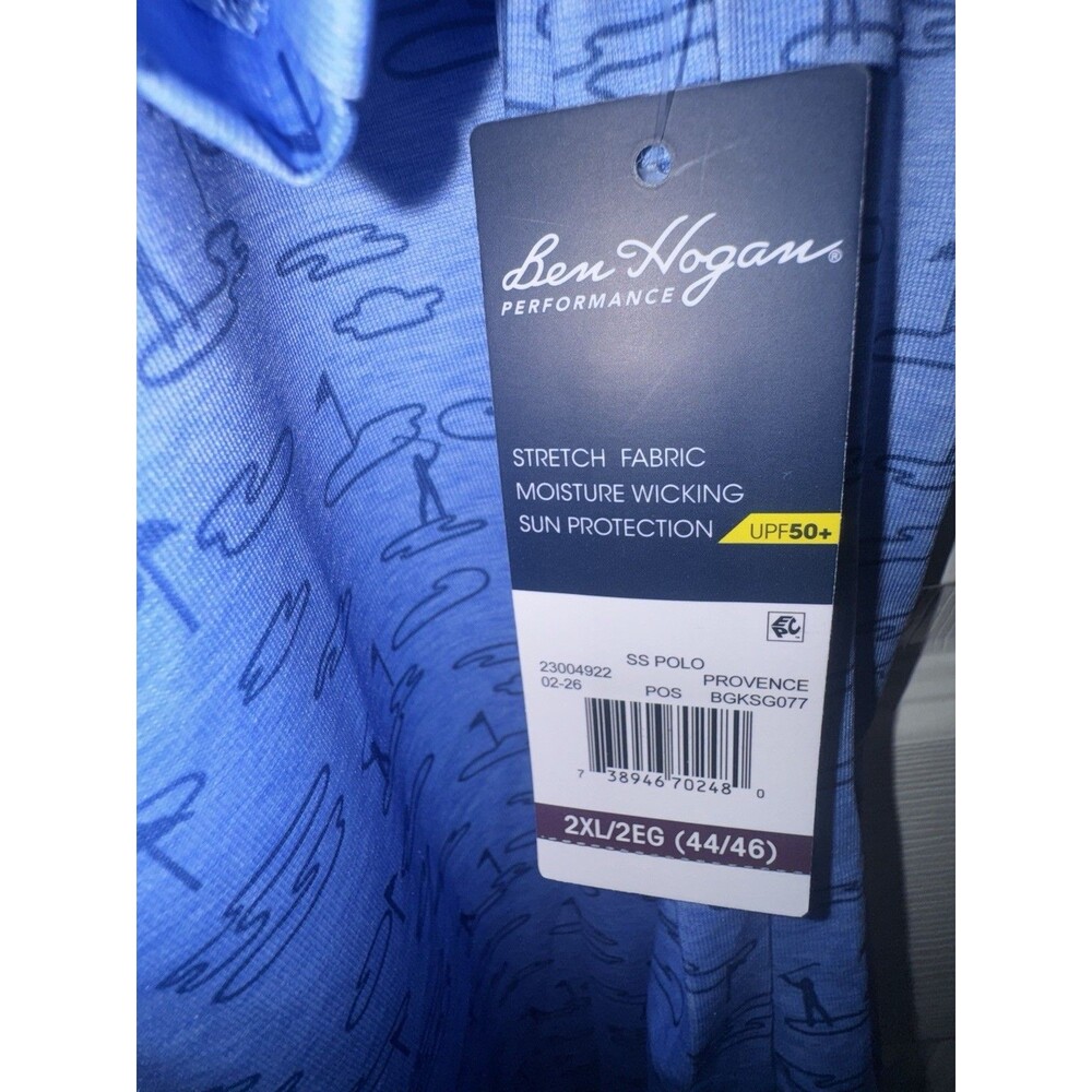 Ben Hogan Performance Men's Graphic Print Polo Blue 2XL UV Stretch - Picture 3 of 4